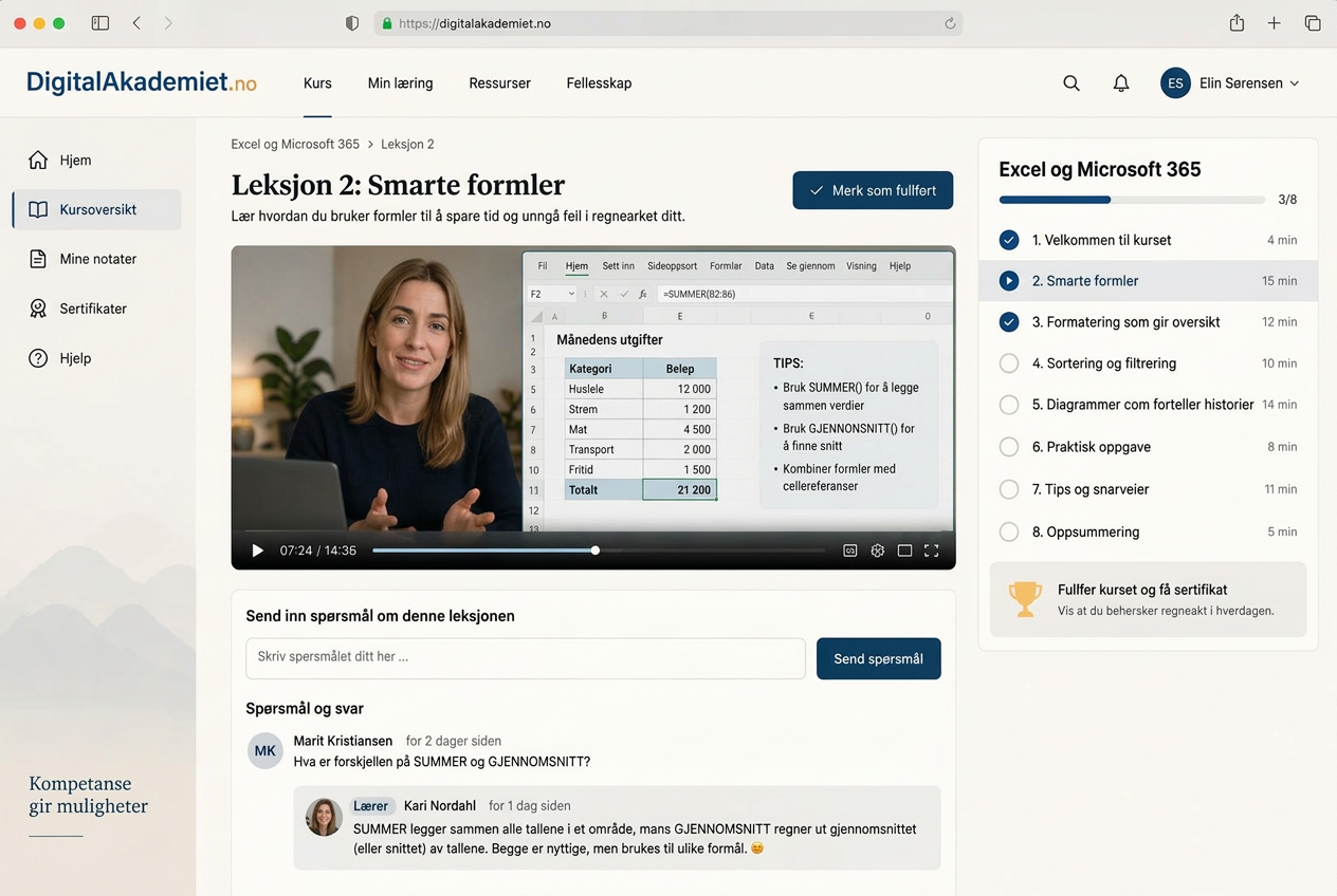 Eksempel: leksjon i opptak med spørsmål og svar under videoen